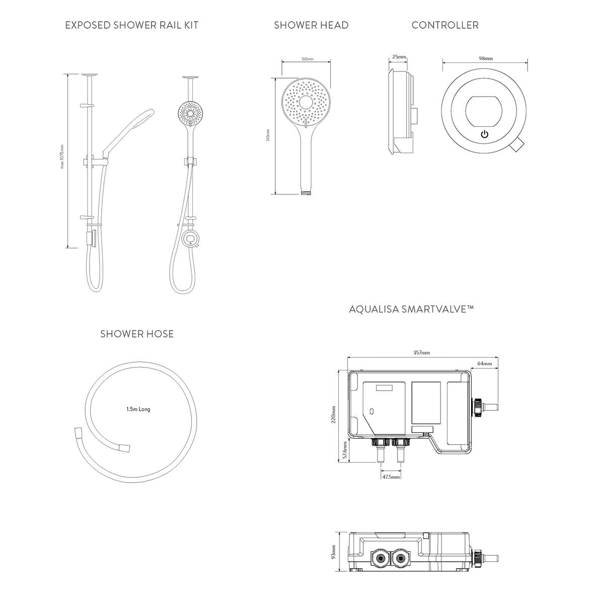 Aqualisa Optic Q Smart Shower Exposed With Adj Head - Hp/Combi - Technical drawing