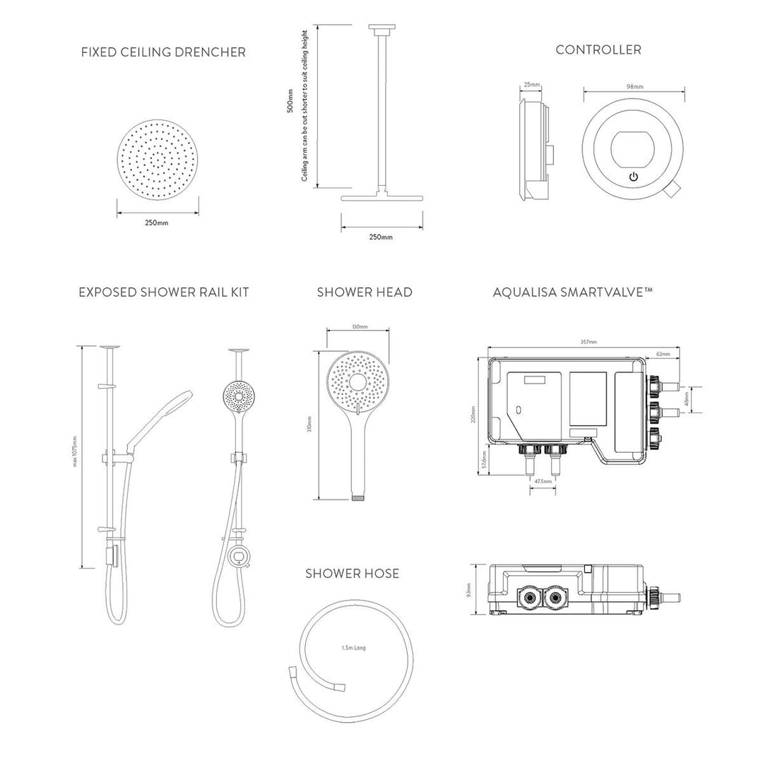 Aqualisa Optic Q Smart Shower Exposed With Adj And Ceiling Fixed Head - Hp/Combi