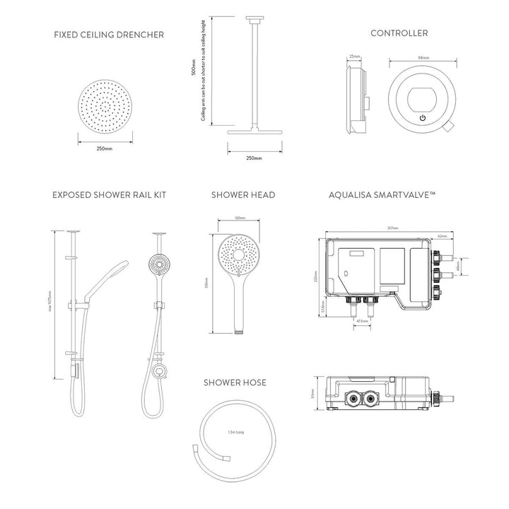 Aqualisa Optic Q Smart Shower Exposed With Adj And Ceiling Fixed Head - Hp/Combi