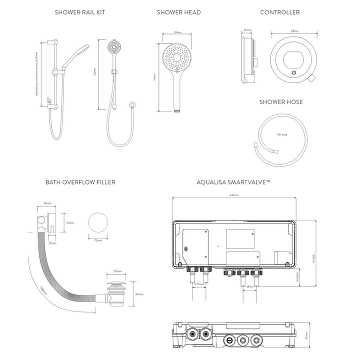 Aqualisa Optic Q Smart Shower Concealed With Adj Head And Bath Fill - Gravity Pumped