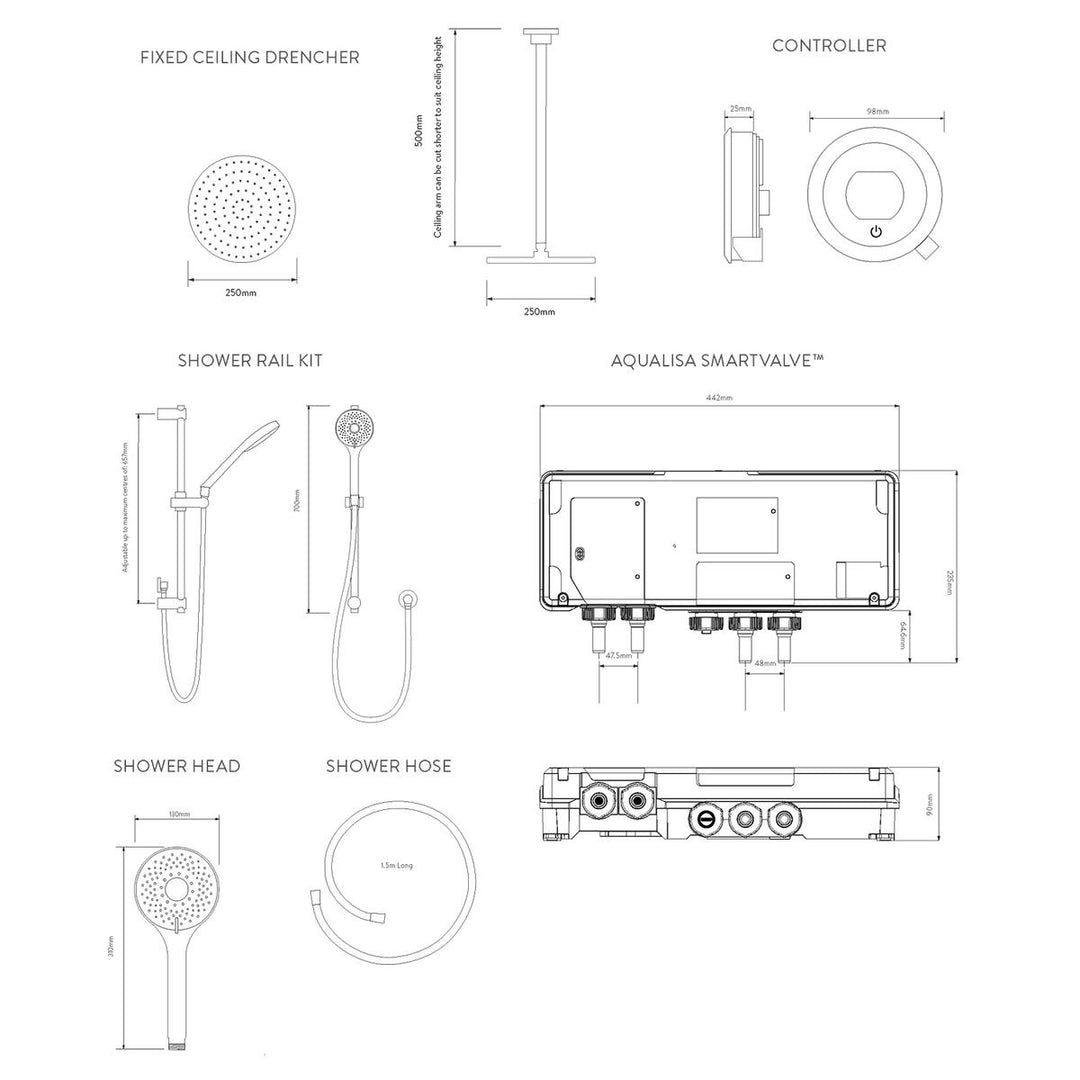 Aqualisa Optic Q Smart Shower Concealed With Adj And Ceiling Fixed Head - Gravity Pumped