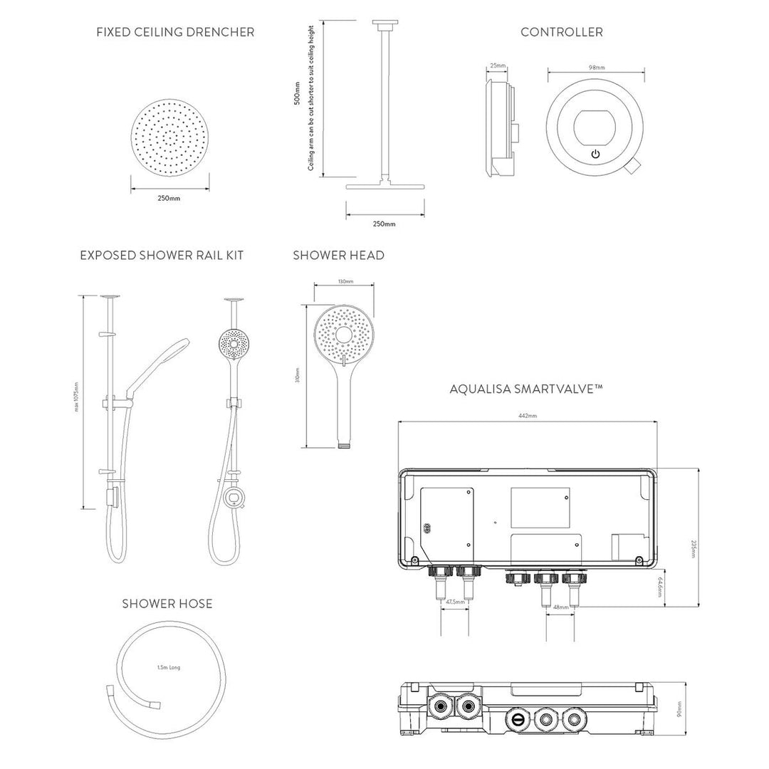 Aqualisa Optic Q Smart Shower Exposed With Adj And Ceiling Fixed Head - Gravity Pumped