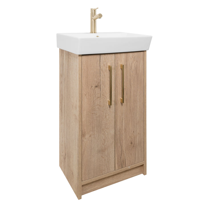 Orion 500mm Floor Standing 2 Door Vanity Unit &amp; Basin - Halifax Oak