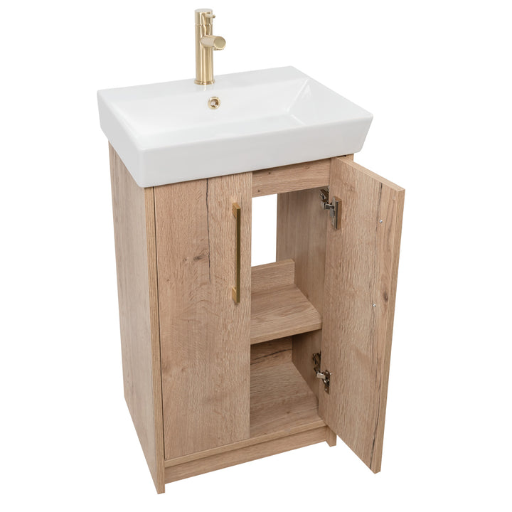 Orion 500mm Floor Standing 2 Door Vanity Unit &amp; Basin - Halifax Oak
