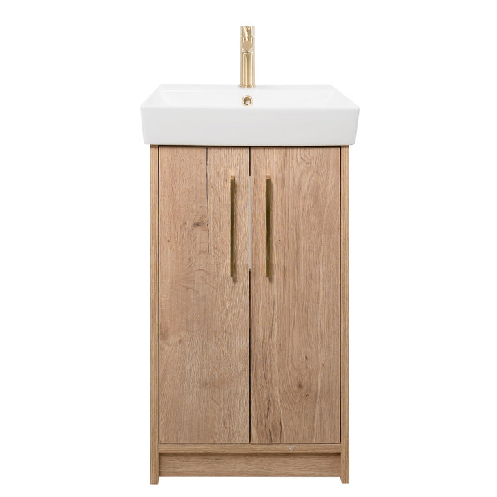 Orion 500mm Floor Standing 2 Door Vanity Unit &amp; Basin - Halifax Oak
