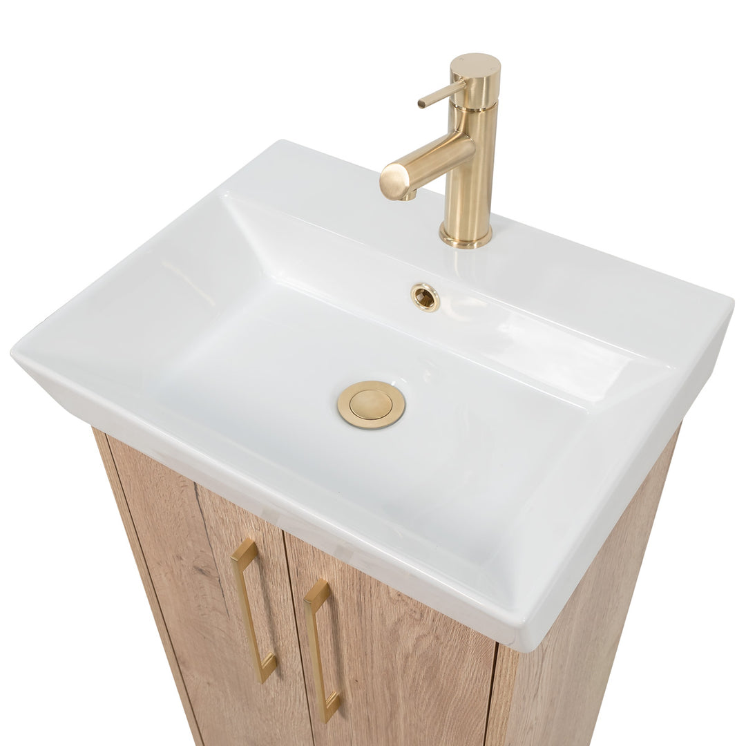 Orion 500mm Floor Standing 2 Door Vanity Unit &amp; Basin - Halifax Oak