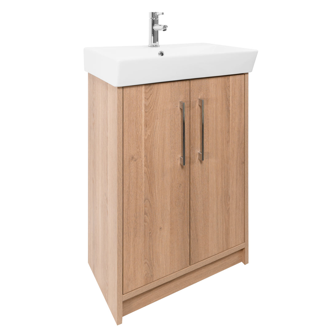 Orion 600mm Floor Standing 2 Door Vanity Unit &amp; Basin - Brown Cuneo Oak