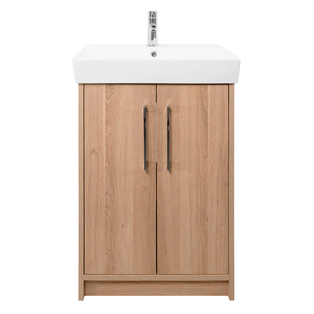 Orion 600mm Floor Standing 2 Door Vanity Unit &amp; Basin - Brown Cuneo Oak