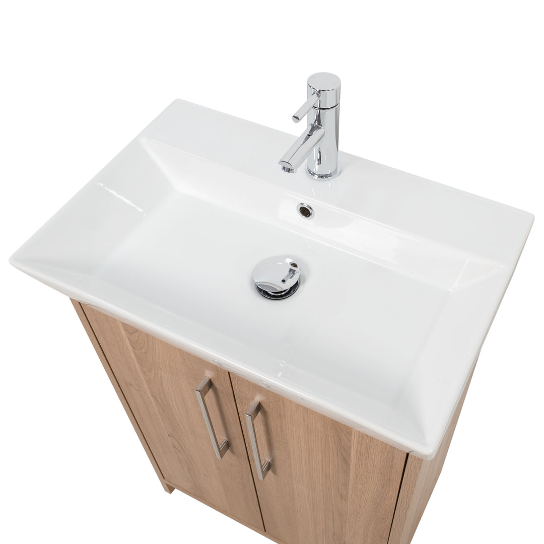 Orion 600mm Floor Standing 2 Door Vanity Unit &amp; Basin - Brown Cuneo Oak