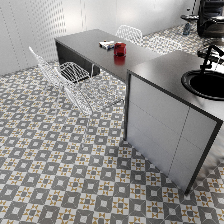 Victorian Elmer 20 x 20cm Matt Porcelain Pattern Floor Tile - 0.6sqm perbox