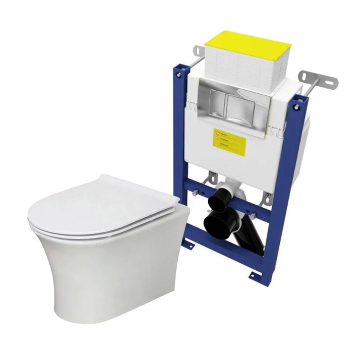 Munich Wall Hung Toilet &amp; SAN140 Wall Hung WC Frame &amp; Chrome Flush Plate