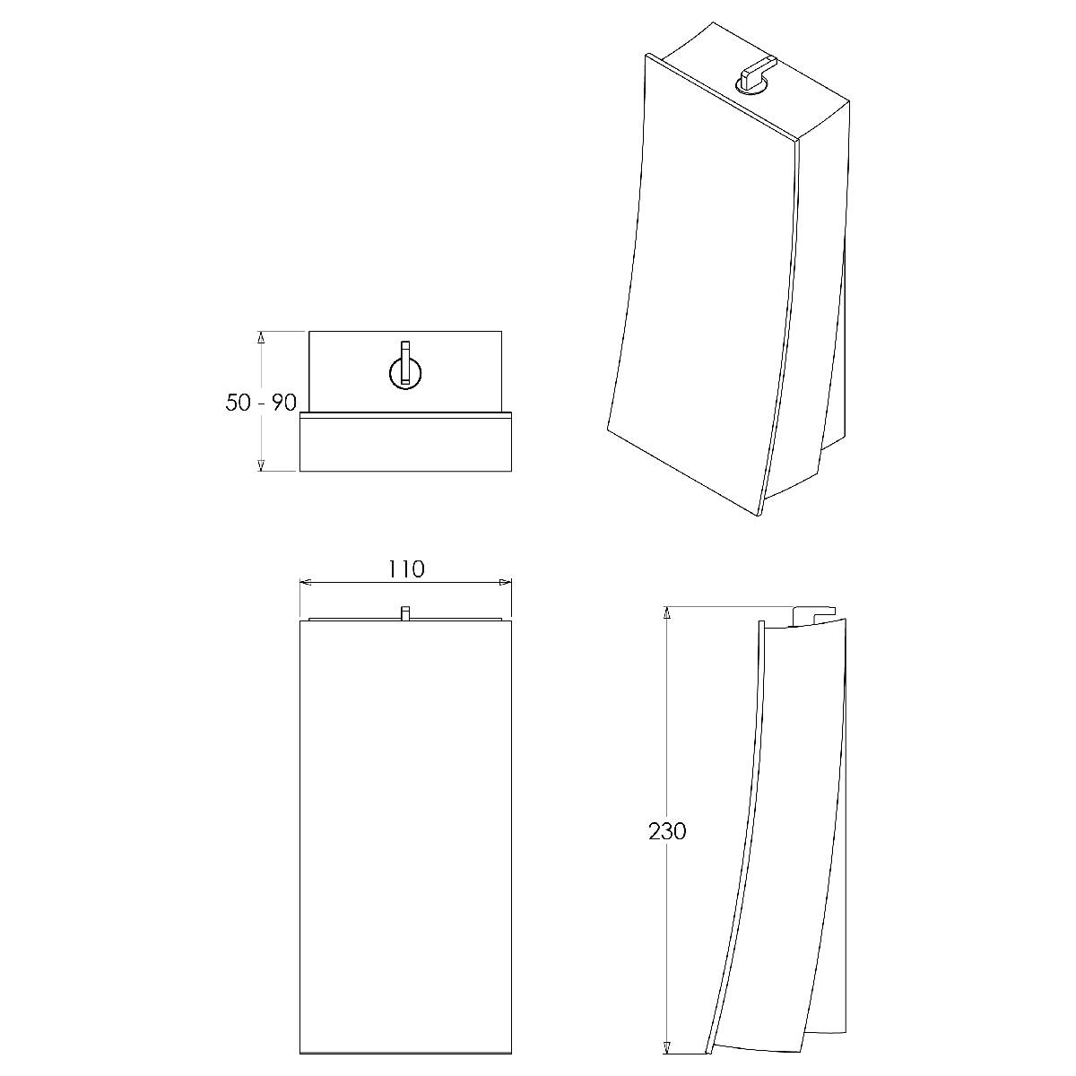 Croydex Wave Soap Dispenser - Technical drawing