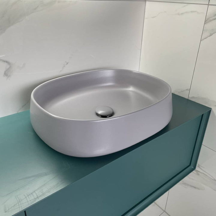 Olympia Paddle 500mm Counter Top Basin &amp; Click Clack Waste - Matt Grey
