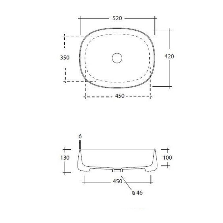 Olympia Paddle 500mm Counter Top Basin &amp; Click Clack Waste - Matt Grey