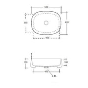 Olympia Paddle 500mm Counter Top Basin & Click Clack Waste - Matt Grey - Technical drawing