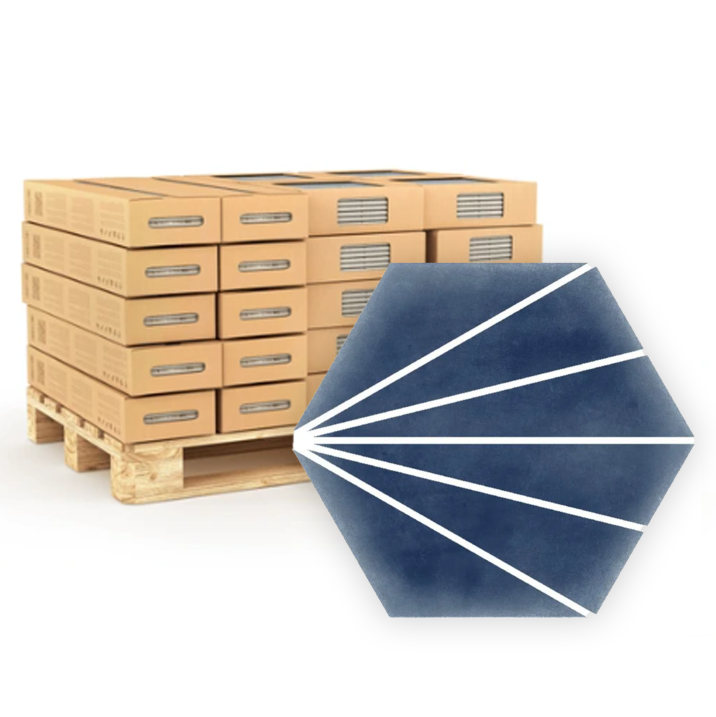Palm Stripe Blue Marine 14 x 16 Porcelain Hexagon Tile - 56.43sqm Pallet
