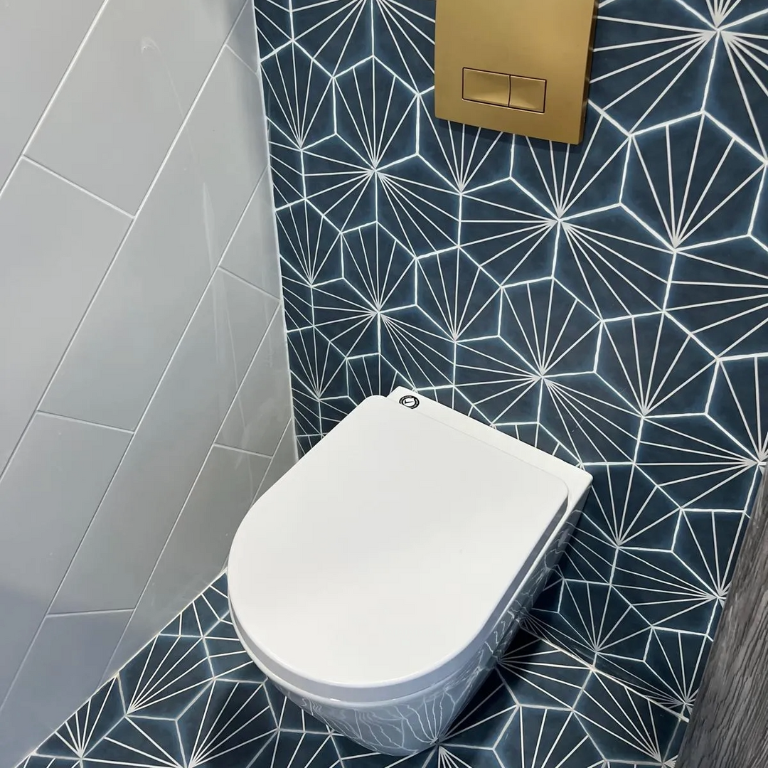 Palm Stripe Blue Marine 14 x 16 Porcelain Hexagon Tile - 56.43sqm Pallet