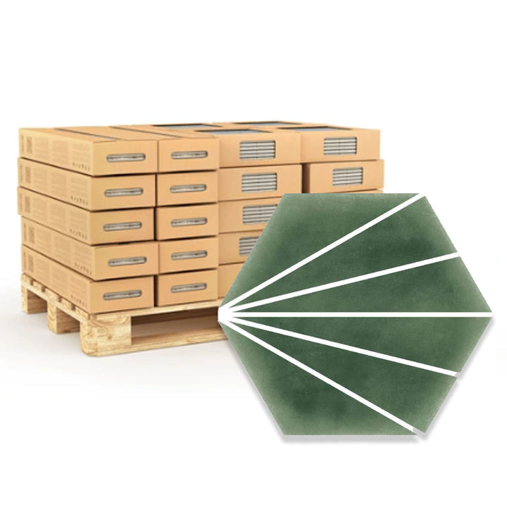 Palm Stripe Green 14 x 16 Porcelain Hexagon Tile - 56.43sqm Pallet