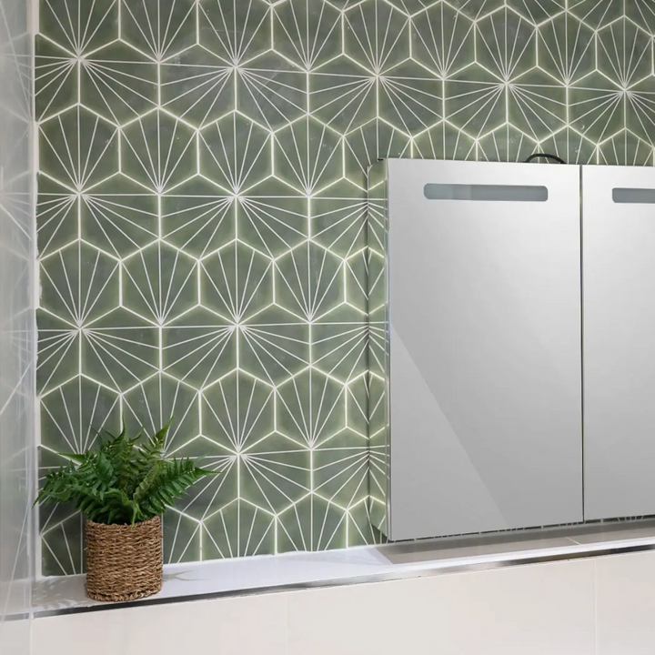 Palm Stripe Green 14 x 16 Porcelain Hexagon Tile - 56.43sqm Pallet