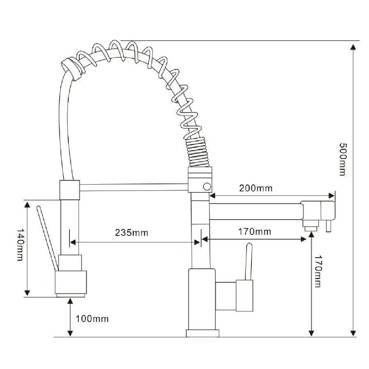 Biella Kitchen Mixer with Swivel Spout & Directional Spray - Chrome - Technical drawing