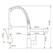 Biella Kitchen Mixer with Swivel Spout & Directional Spray - Chrome - Technical drawing