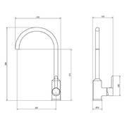 Entice Kitchen Sink Mixer with Swivel Spout & Single Lever - Brushed Copper Finish - Technical drawing
