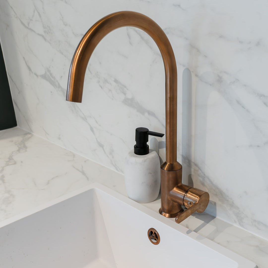 Entice Kitchen Sink Mixer with Swivel Spout &amp; Single Lever - Brushed Copper Finish