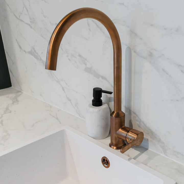 Entice Kitchen Sink Mixer with Swivel Spout &amp; Single Lever - Brushed Copper Finish