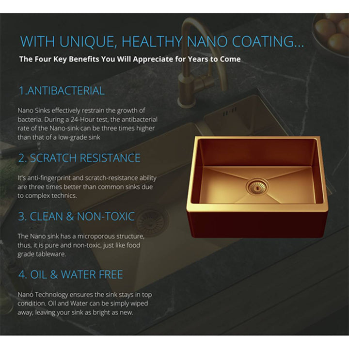 Excel Single Bowl Belfast Style Sink &amp; Waste - Gold Finish