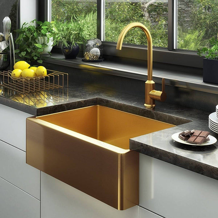 Excel Single Bowl Belfast Style Sink &amp; Waste - Gold Finish