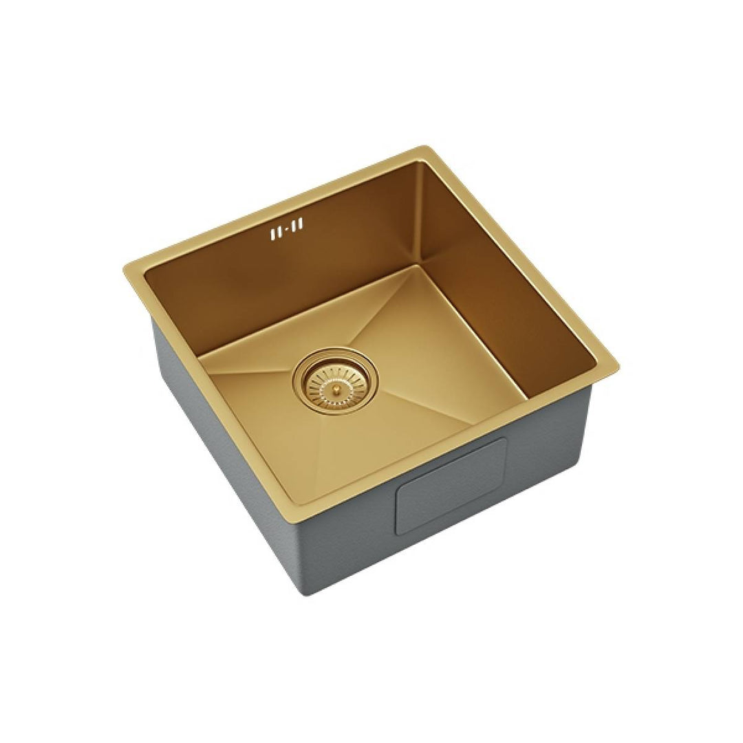 Elite Single Bowl Inset or Undermounted Stainless Steel Kitchen Sink &amp; Waste - Gold Finish