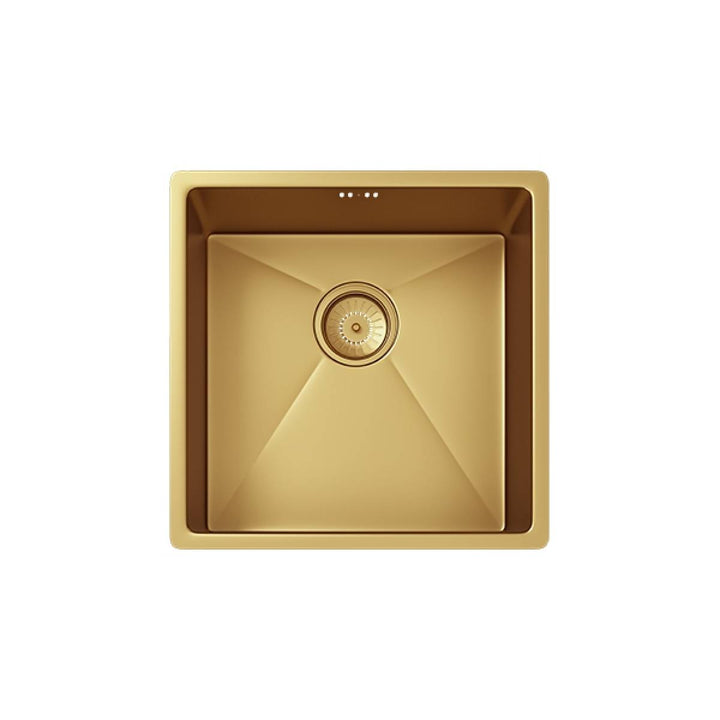 Elite Single Bowl Inset or Undermounted Stainless Steel Kitchen Sink &amp; Waste - Gold Finish
