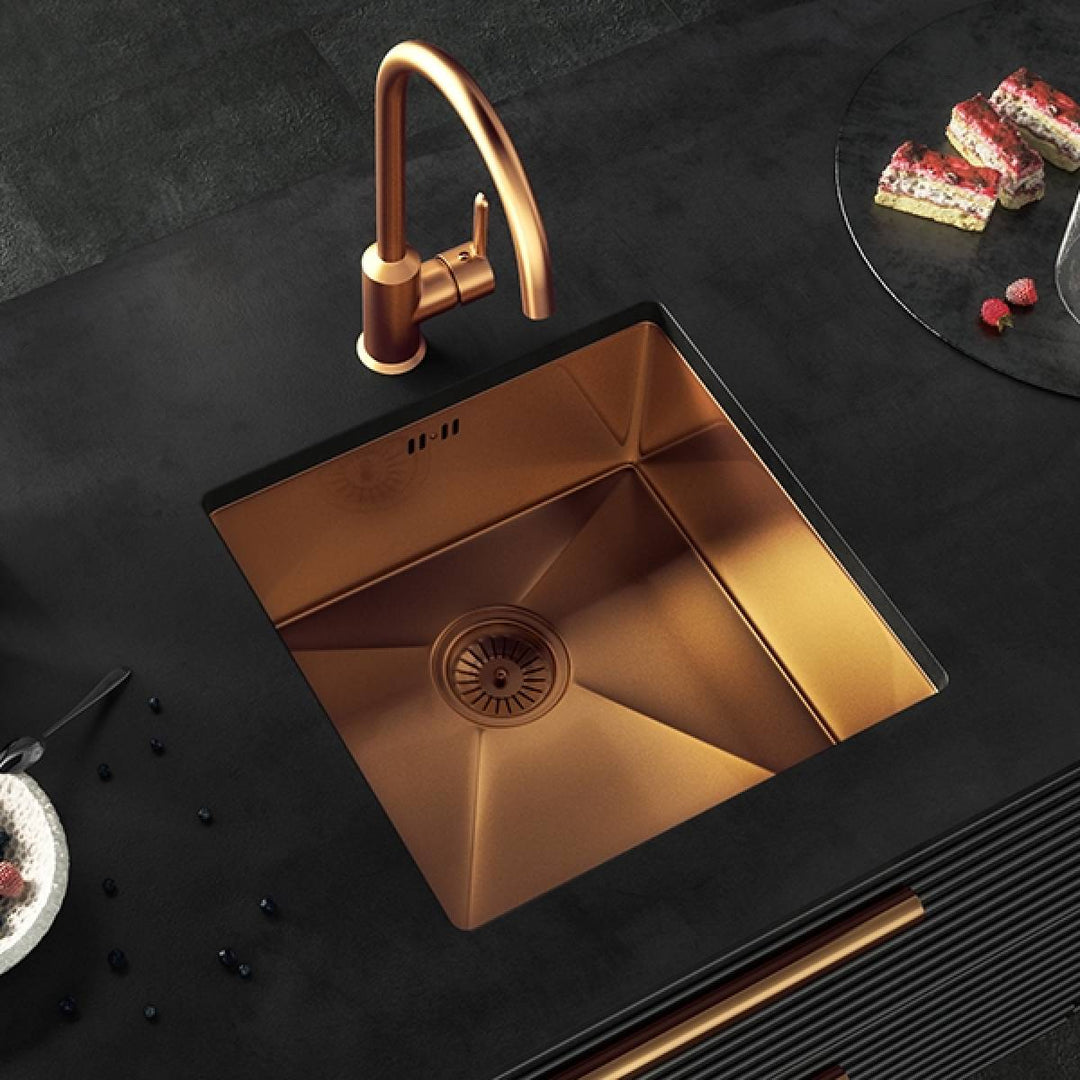Elite Single Bowl Inset or Undermounted Stainless Steel Kitchen Sink &amp; Waste - Copper Finish