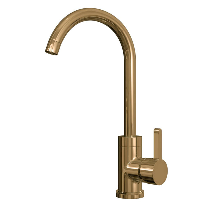 Olona Kitchen Mixer Tap with Swan Neck &amp; Swivel Spout - Gold Finish
