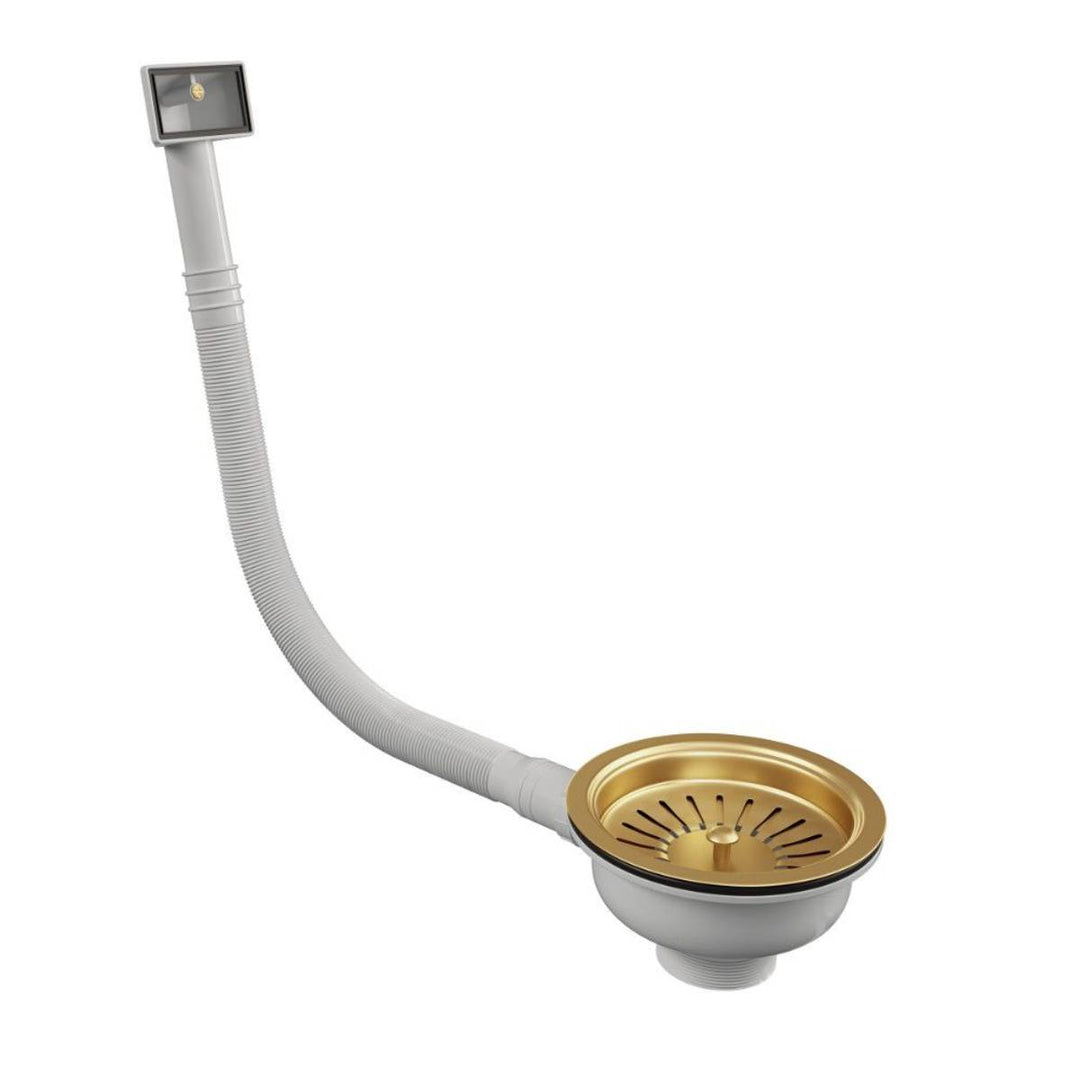 Elite Basket Strainer with Rectangular Overflow - Gold Finish