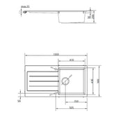 Ellsi Comite Granite Single Bowl Kitchen Sink & Waste - Grey - Technical drawing