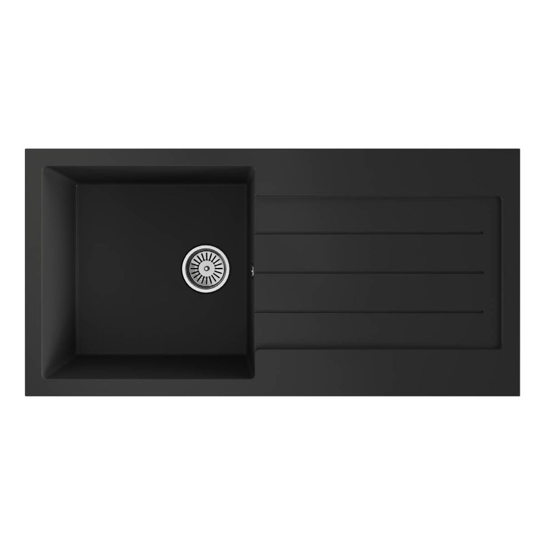 Ellsi Comite Granite Single Bowl Kitchen Sink &amp; Waste - Black