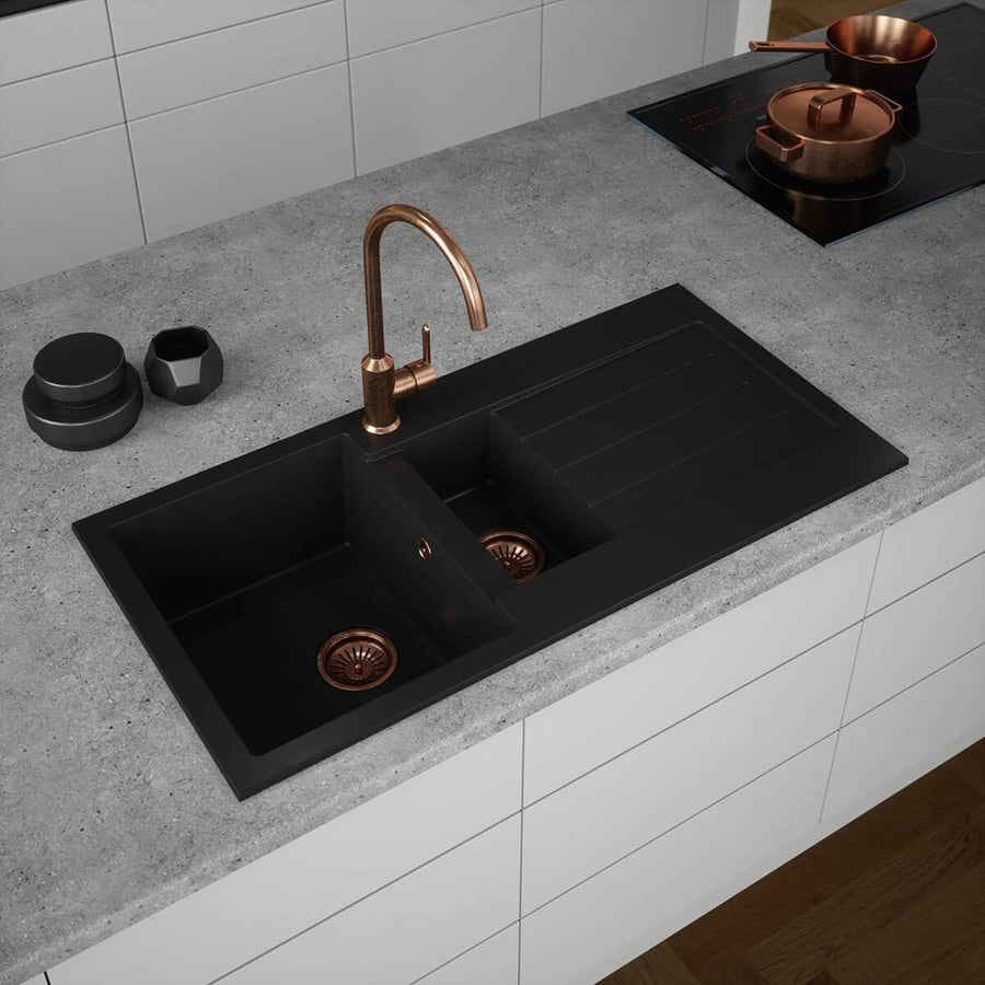 Ellsi Comite Granite 1.5 Bowl Kitchen Sink & Waste - Black