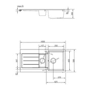 Ellsi Comite Granite 1.5 Bowl Kitchen Sink & Waste - Black - Technical drawing