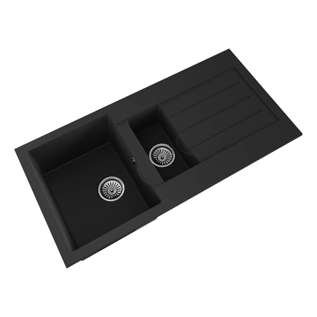 Ellsi Comite Granite 1.5 Bowl Kitchen Sink &amp; Waste - Black