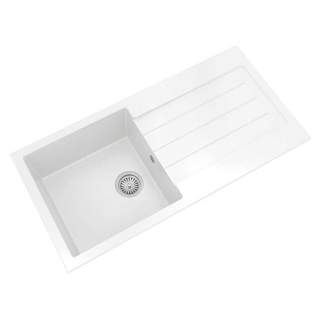 Ellsi Comite Granite Single Bowl Inset Kitchen Sink &amp; Waste - White