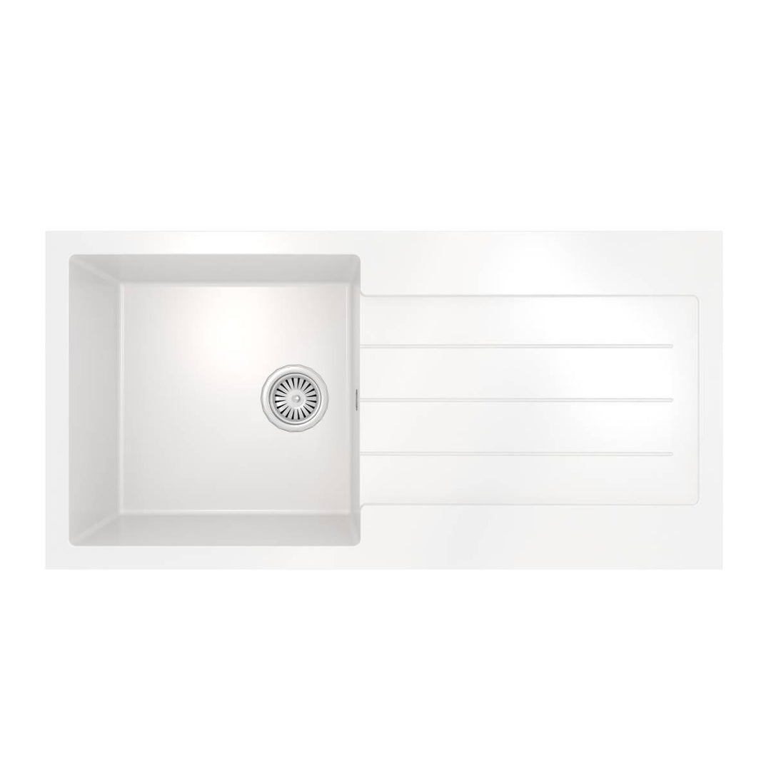 Ellsi Comite Granite Single Bowl Inset Kitchen Sink &amp; Waste - White