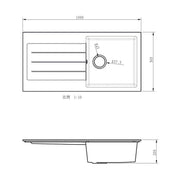 Ellsi Comite Granite Single Bowl Inset Kitchen Sink & Waste - White - Technical drawing