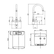 Traditional Cruciform 3-in1 Hot Water Kitchen Tap inc Boiler and Filter - Brushed Brass Finish - Technical drawing
