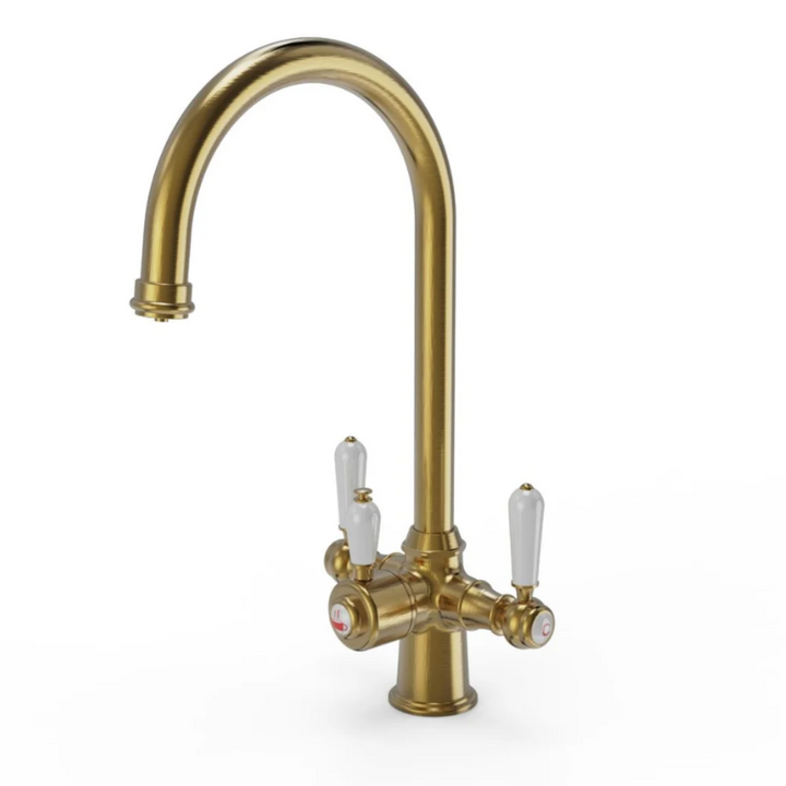 Traditional Cruciform 3-in1 Hot Water Kitchen Tap inc Boiler and Filter - Gold Finish