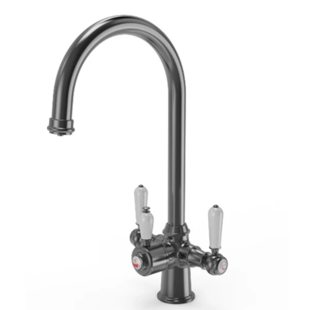 Traditional Cruciform 3-in1 Hot Water Kitchen Tap inc Boiler and Filter - Gun Metal Finish