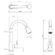 Ellsi Kitchen Sink Mixer with Pull out Spray and Swivel Spout - Brushed Brass - Technical drawing