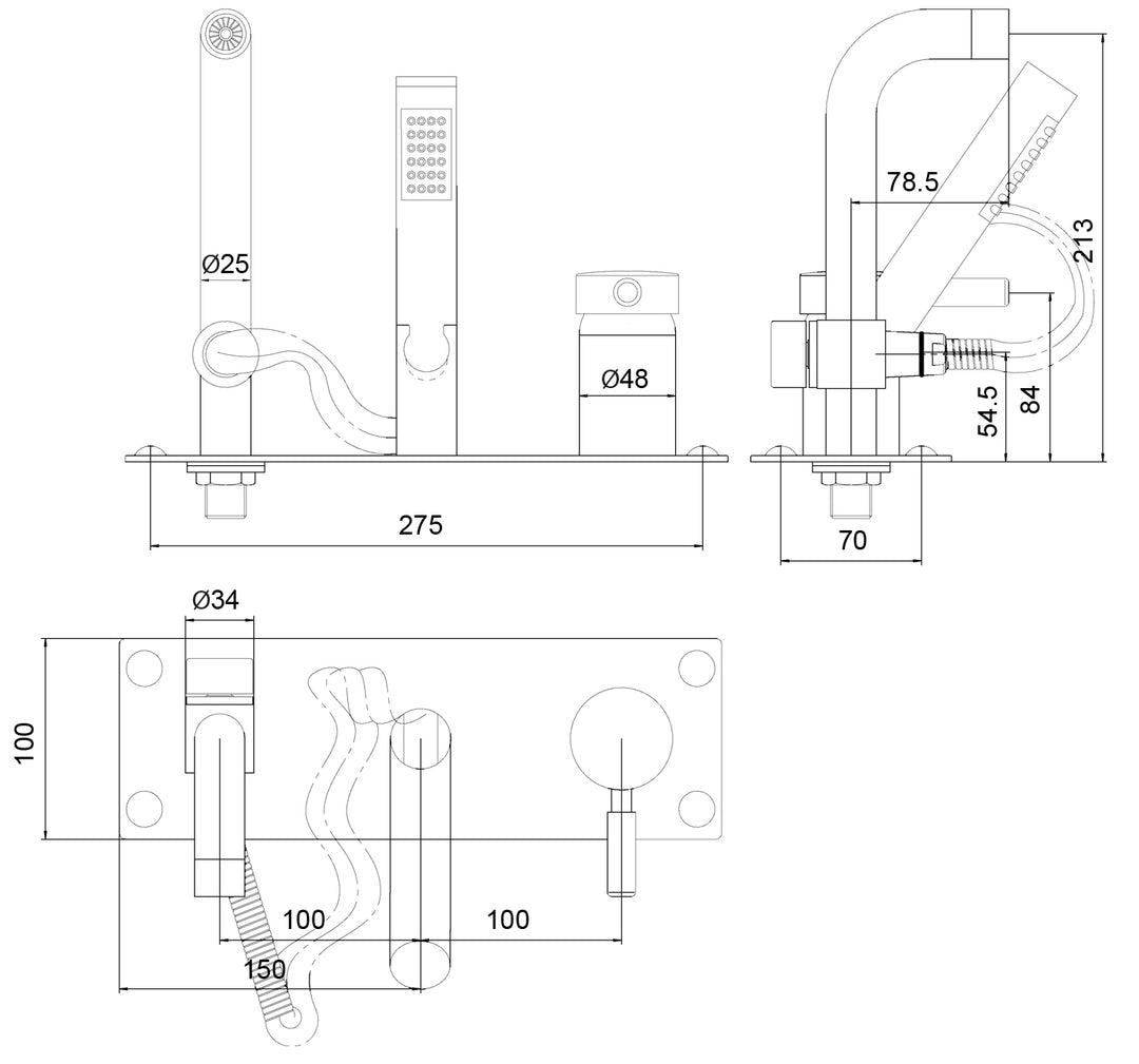 Hudson Reed Tec Single Lever Wall Mounted Bath Shower Mixer PK350