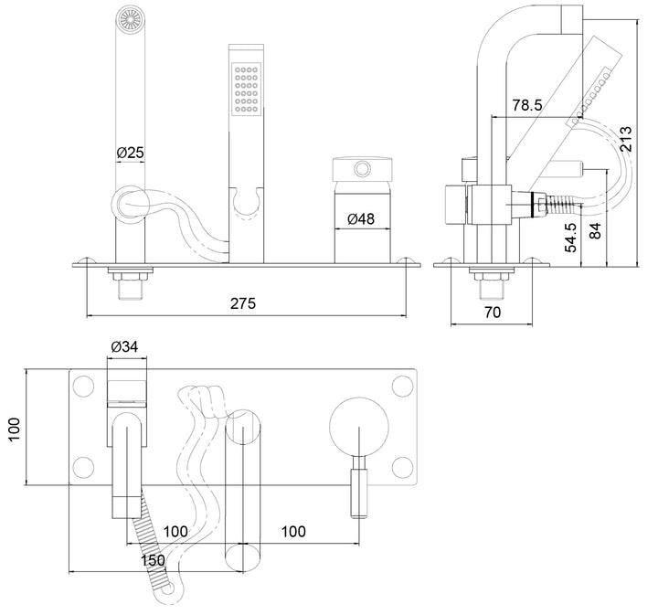 Hudson Reed Tec Single Lever Wall Mounted Bath Shower Mixer PK350