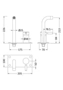 Hudson Reed Tec Single Lever Wall Mounted Basin Bath Filler - Brushed Brass - Technical drawing